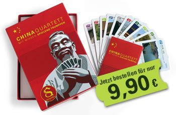 Das komplette Set aus Verpackung und Spielkarten des China-Quartetts